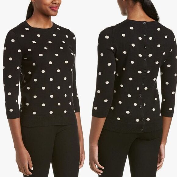 Joan Vass Classic Polka Dot Crewneck Button Back Sweater Size 1X - Picture 1 of 6